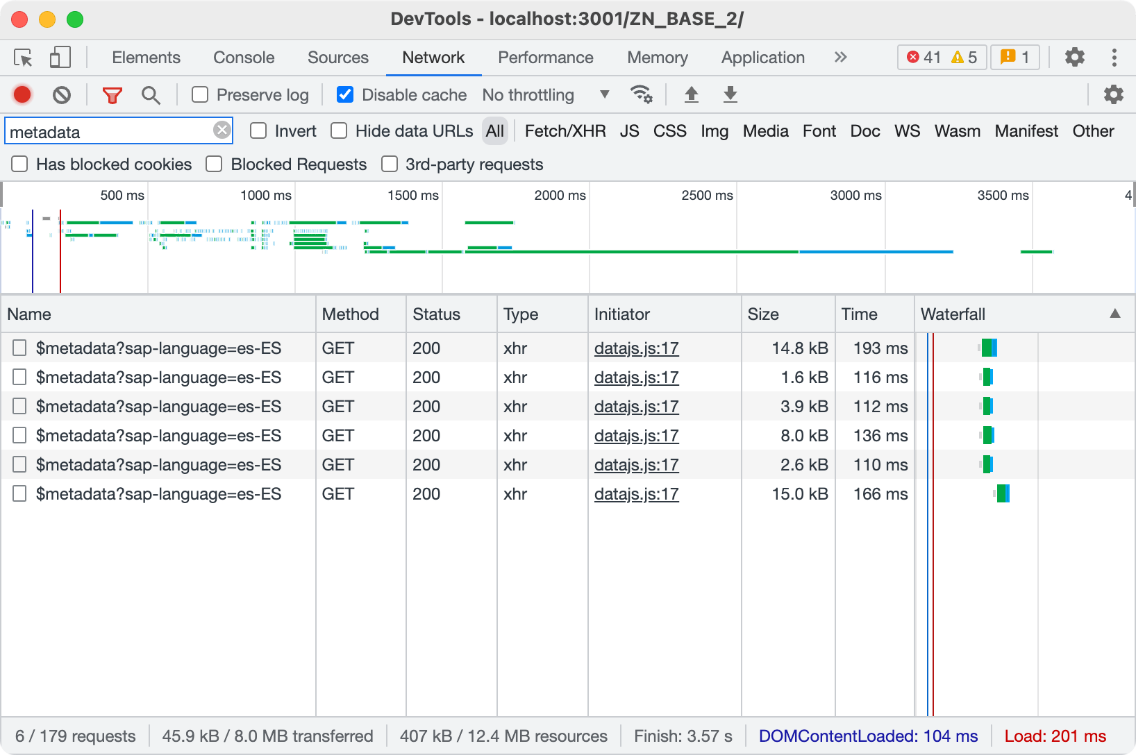 Listado peticiones metadata